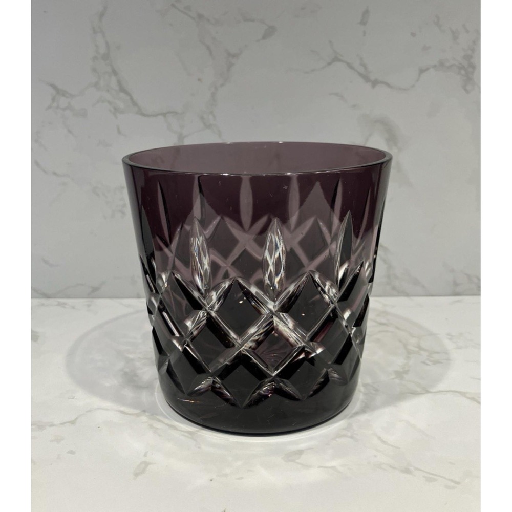 Ajka Hungary Arabella Amethyst Cut To Clear Crystal Old Fashioned Glass Purple